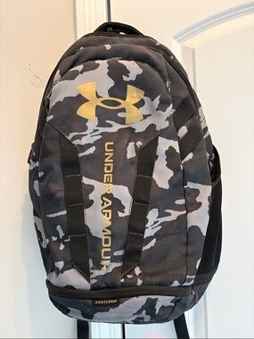Under Armour Black & Gray Camo Backpack with Gold Logo